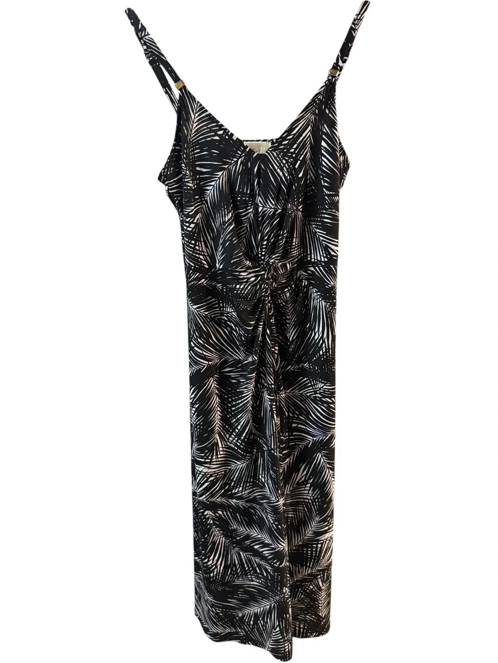 Michael Kors Small Black White Palm-Print Maxi Sundress Flowy Adjustable Beach
